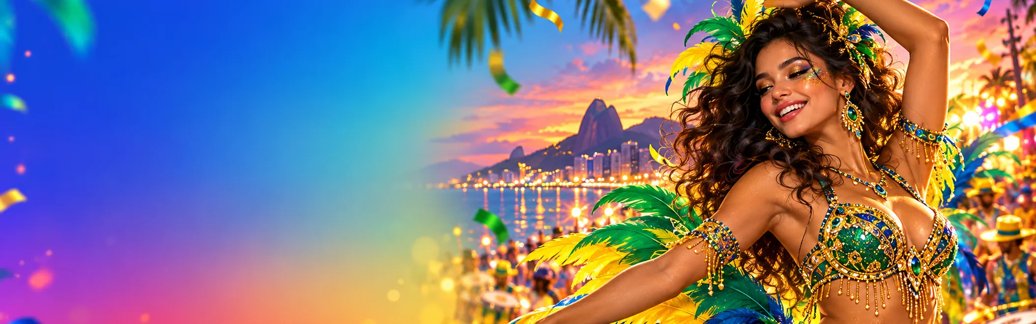 Passista dançando em bloco de carnaval na praia do Rio, Glory Casino Brasil